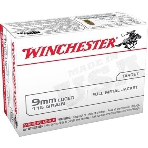 Winchester USA Full Metal Jacket 9mm 100-round 115-Grain Handgun Ammunition