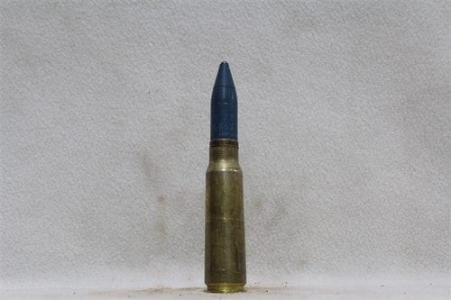 20mm Vulcan fired brass case dummy round with new blue TP projectile, Price Each