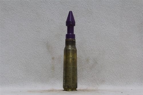 20mm Vulcan dummy round with fired brass case and purple proof test projectile, Price Each