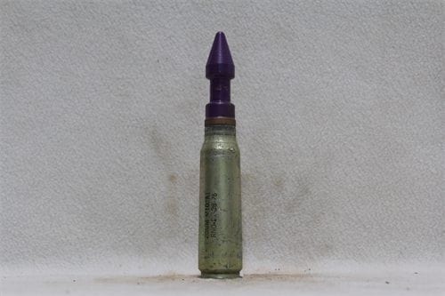 0mm Vulcan dummy round with fired steel case and purple proof test projectile, Price Each