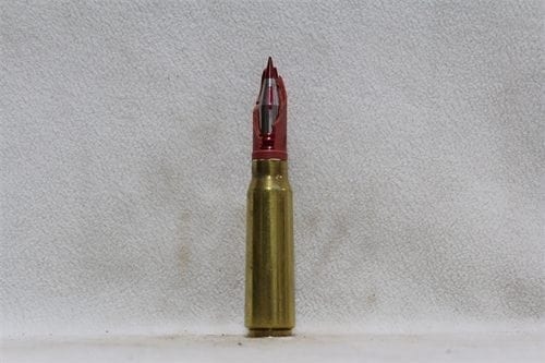 20mm Phalynx- fired brass case dummy round with broken red sabot (cutaway?), Price Each