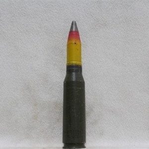 25mm Bushmaster fired case dummy round with inert HEIT projectile and inert nose fuse, Price Each