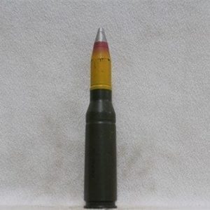 25mm Bushmaster new case dummy round with inert HEIT projectile and inert nose fuse, Price Each