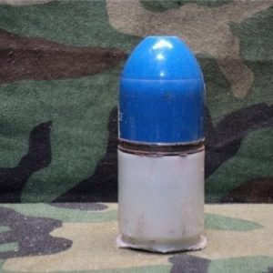 M79/203 Live target practice ammo. With blue cone, damaged plastic rim. 25 round box