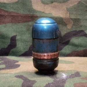 M79/203 Solid tp projectile with blue top and open base.