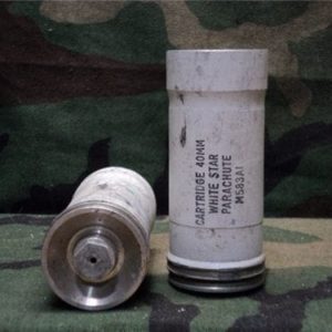 40 mm Fired flare body marked cartridge, 40mm, white star parachute, M583 a.