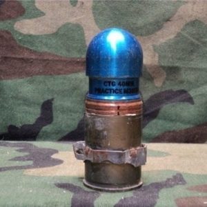 40mm Mark 19 dummy round with blue practice projectile and link