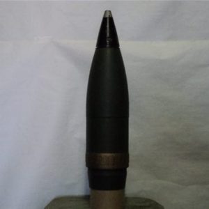 4.2 inch inert mortar round painted olive drab with inert fuse