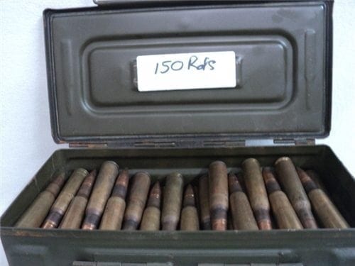 50 cal Ball ammo WWII and later. Assorted head stamp, Boxer primed, U.S. 150 round can, price includes one side latch ammo can.