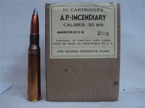 50 cal api ammo marked A.P. Incendiary M-8 lot D.M. 1944. 10 round pack.