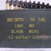 50 cal crimp type blank linked in original can. 100 round can marked link M-9 blank M1-A1.
