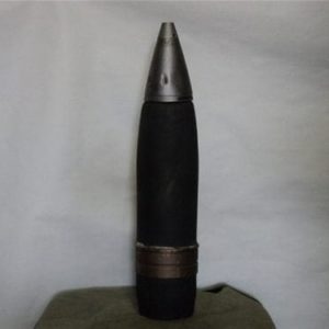 76mm unfired inert projectile with inert nose fuse, fair condition. This projectile is out of a 3″ 50 but will fit into a 76mm case.