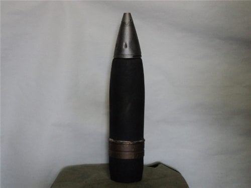 76mm unfired inert projectile with inert nose fuse, fair condition. This projectile is out of a 3″ 50 but will fit into a 76mm case.