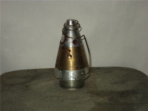 M50 A1 1955 inert propaganda nose fuse (from 105mm leaflet projectile) with 1-1/2 inch base and wire spring device on fuse.