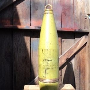 155MM inert projectile-lime green-No de-mill holes, filled with plaster filler components, includes lift ring.