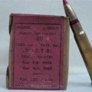 303 British Tracer ammo, Labeled CART 303 C.T.N. TRAC.FN. May not tace, 20 round box.
