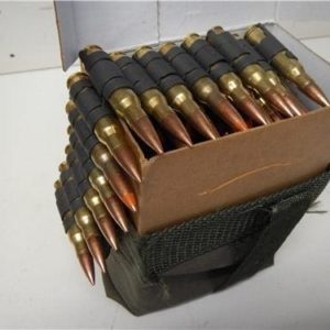 308 ball/Tracer ammo. 4 to 1 in a 100 round linked belt, bandoleer and cardboard box.