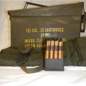 30-06 AP-M2 Korean war, non corrosive AP ammo. 192 round in garand clips and original can.