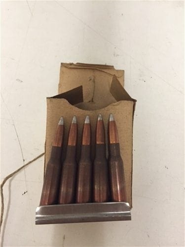 7.62x54R Russian ball ammo copper washed. 15 round box on stainless steel stripper clips.