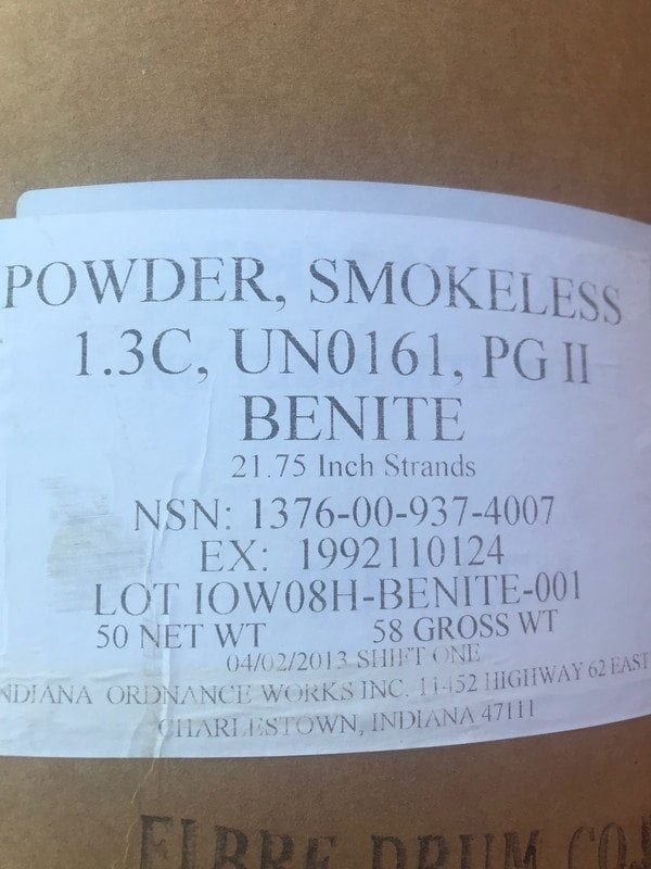 Benite Smokeless Powder. 12 lbs box.