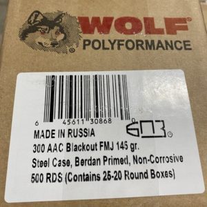 Wolf 300 ACC Blackout. 145 Grain steel case. 500 rounds. Ammo www.cdvs.us