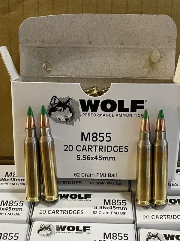 Wolf  5.56×45 mm M855 NATO Ammo 62 Grain Green Tip Full Metal Jacket. 500 rounds in 30 caliber can. 223 / 5.56x45 www.cdvs.us