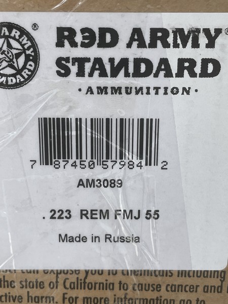 Red Army .223- 55 grain steel case ammo. – 100 rounds 223 / 5.56x45 www.cdvs.us