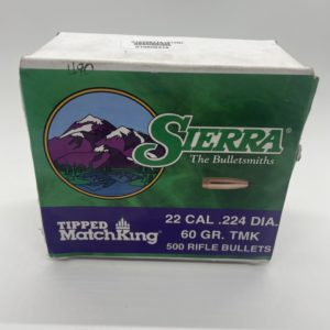 Sierra .22 Caliber 60 Grain 500 Box Tipped MatchKing Rifle Bullets. Partial Box. 490 bullets Limited Supply www.cdvs.us