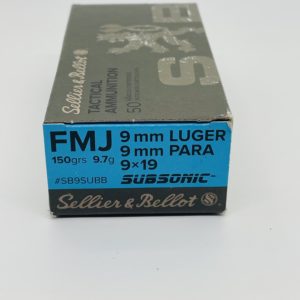 50 Round Box – 9mm Luger 150 Grain FMJ Subsonic Ammo Made By Sellier Bellot 9MM www.cdvs.us