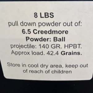 6.5 Creedmore pull down powder. 8 LBS. De-Mill Products www.cdvs.us